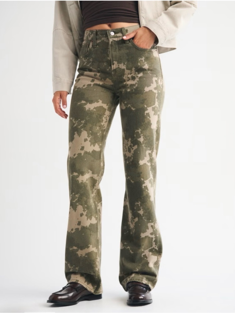 NWOT Abercrombie & Fitch Camo 90s Relaxed High Rise Jeans Y2K Sz 25 Short